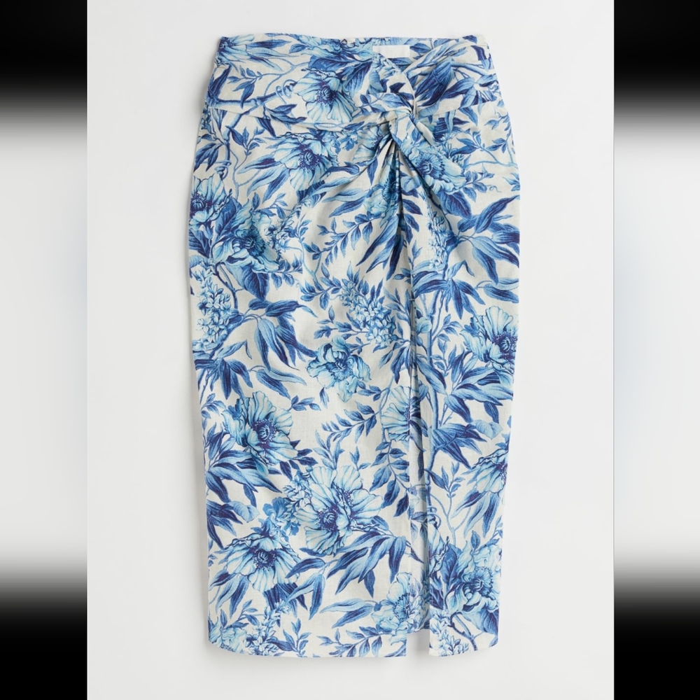 H&M Floral Draped Linen Blend Skirt